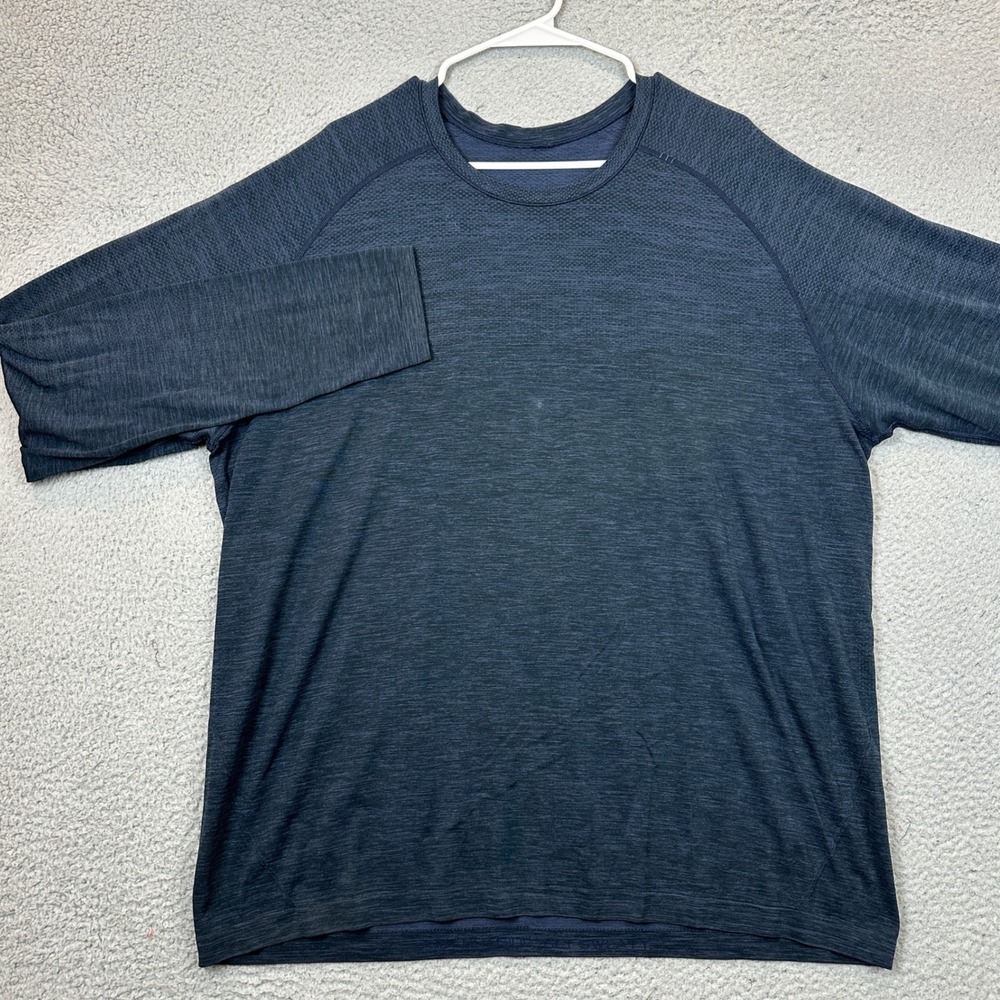 Lululemon Shirt Mens 2XL Metal Vent Tech Navy Blue Heathered Activewear Top EUC